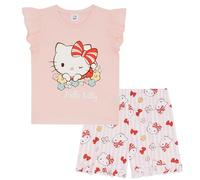 Hello Kitty Conjunto de Pijama Corto con Mangas con Volantes para niñas, 100% algodón, Color Rosa, 11-12 años