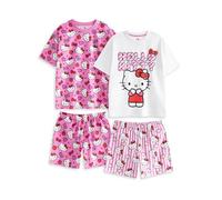 Hello Kitty Conjunto de Pijama de Pierna Corta y Manga Corta Rosa para niñas | Paquete múltiple de 2 Pijamas con diseño de Corazones y Lazos | Ropa de Estar por casa Animados para niños