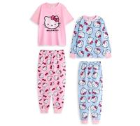 Hello Kitty Conjunto de Pijama para niñas, Paquete de 2 | Camiseta de Manga Corta con Estampado Kitty White en Azul y Rosa para niños y Pantalones de Pijama de Pernera Larga