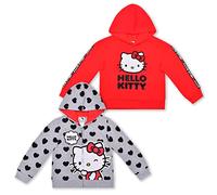 Hello Kitty Conjunto de sudadera con capucha de manga larga con estampado de corazón rojo y gris de 2 piezas, Multicolor, 4 años