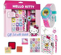 Hello Kitty Diario con Candado Reloj Digital Niñas y Set Accesorios Boligrafo Bonito Sello Infantil Sellos de Tinta Regalos para Niñas