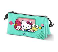 Hello Kitty Videogame-Estuche Portatodo Triple, Turquesa 23 x 11 cm
