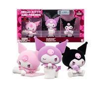 Hello Kitty - Figuras Premium Kuromi - Set Especial de 3 Figuras de 10 cm con Acabado Flocked, Incluye Kuromi Enamorada, Traviesa y Gruñona, Edición Coleccionista para Fans, Famosa (HKTJ2000)