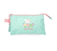Hello Kitty Floral Kitty Estuche Triple Verde 22x12x5 cms Poliéster