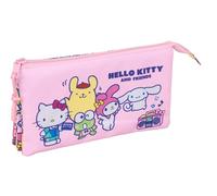HELLO KITTY & FRIENDS - Portatodo Triple, Estuche Infantil, Estuche Niño, Ideal para Niños en Edad Escolar, Cómodo y Versátil, Calidad y Resistencia, 22x3x12 cm