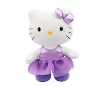 Hello Kitty Giochi Preziosi - Peluche Suave de 30 cm de Altura con Atuendo a la Moda, Vestido Morado Satinado y Lazo a Juego, para niños a Partir de 3 años