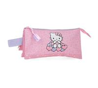 Hello Kitty Hearts & Dots Estuche Triple Rosa 22x12x5 cms Poliéster L