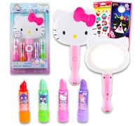 Hello Kitty Juego de bálsamo labial - Paquete con Hello Kitty 4 Pack Lip Balm Plus Hello Kitty Light Up Mirror, Stickers, More | Hello Kitty Lip Balm for Girls
