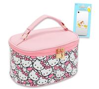 Hello Kitty Juego de bolsas de cosméticos - Paquete con bolsa de cosméticos ovalada Hello Kitty para maquillaje, artículos de tocador de tamaño de viaje más cartera para teléfono, calcomanías, bolsa
