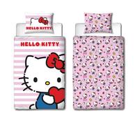 Hello Kitty - Juego de Funda de edredón para Cama Individual, diseño de Hello Kitty, Ropa de Cama Reversible de 2 Caras, Incluye Funda de Almohada a Juego, Dormitorio de niños,