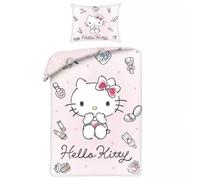 Hello Kitty Maquillaje Funda Nórdica Cama 90 140x200 + Funda Almohada Rosa | Ropa de cama reversible | Microfibra suave secado rápido Oeko-Tex | Pintalabios esmalte perfume | Sanrio | Idea regalo niña