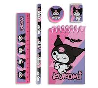 Hello Kitty Kuromi - Juego de papelería de 5 piezas con lápiz, bloc de notas, regla, borrador y sacapuntas para niños