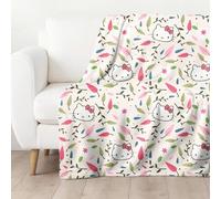 Hello Kitty - Manta (130 x 170 cm, forro polar de coral, 100% poliéster, suave, agradable al tacto, diseño de flores de anime kawaii y Hello Kitty, manta para niños e idea de regalo)