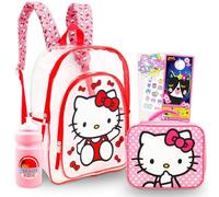 Hello Kitty Mochila Boba para niñas, paquete con mochila de 16 pulgadas, calcomanía, botella, más suministros escolares, Claro, Hello Kitty Mochila transparente, mochila Hello Kitty transparente