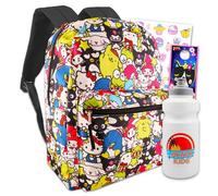 Hello Kitty Mochila y amigos para niñas, paquete con mochila My Melody, Kuromi, Keroppi de 40.6 cm con bolsillo frontal y calcomanías, botella de agua, más | Bolsa de Hello Kitty y amigos para la