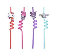 Hello Kitty Pajitas Reutilizables para Niños - Set de 4 Pajitas Espirales Rosas en Plástico Alimentario Sin BPA - Ideales para Fiestas de Cumpleaños, Celebraciones Infantiles y Bebidas Frías