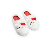 Hello Kitty Pantuflas blancas | Calzado suave para interiores con orejas y lazo en 3D | Diseño con carita de personaje de dibujos animados para mujer suaves para estar en casa