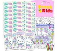 Hello Kitty Paquete de recuerdos de fiesta: paquete con 12 paquetes de juego con calcomanías, libros para colorear y crayones