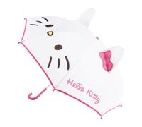 Paraguas Infantil Hello Kitty Niña - Paraguas Manual con Orejitas y Lazo 3D, Color Blanco y Rosa, Estructura de Fibra de Vidrio Resistente, Licencia Oficial, Ideal para Lluvia y Colegio, Talla Única