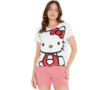 Hello Kitty Pijama Corto Mujer Verano Pijamas Adolescentes Conjunto de Pijama con Manga Corta Ropa de Mujer Chica Ideas de Regalos (L, Blanco/Rosa)