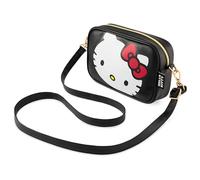 Hello Kitty Sanrio Bolso Bandolera Niña y Chica Adolescente, Bolsos Juveniles con Correa y Cierre de Cremallera, Regalos Anime (Negro/Estampado Hello Kitty)