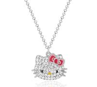 Hello Kitty Sanrio - Collar con colgante de pavé para niñas de 40,6 cm + 7,6 cm, collar con licencia oficial para niñas, Cristal, Cristal