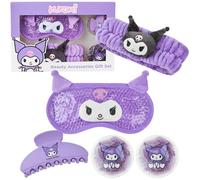 Hello Kitty Sanrio Kuromi Mascarilla Ojos Set Belleza Accesorios, Kawaii Pinzas Pelo Skincare Diademas Antifaz Frio para Ojos, Regalo Mujer Adolescente (Púrpura Kuromi)