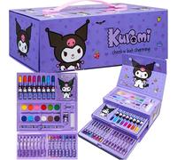 Hello Kitty Sanrio Kuromi Set de Arte para Niñas, Anime Maletin Pinturas para Niños en Estuche de Viaje, Lapices Colores, Acuarelas, Regalo Niñas (Morado Kuromi 3 Nivel)