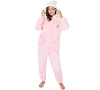 Hello Kitty Sanrio Pijama Entero Mujer y Adolescente con Capucha, Pijama Una Pieza Kawaii, Polar Ropa de Dormir, Regalos de Anime (2XL, Rosa)