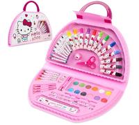 Hello Kitty Sanrio Set de Arte para Niñas, Anime Maletin Pinturas para Niños en Estuche de Viaje, Lapices Colores, Rotuladores, Kawaii Regalo Niñas (Blanco/Rose)