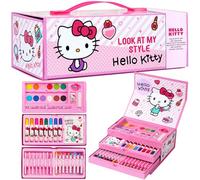 Hello Kitty Sanrio Set de Arte para Niñas, Anime Maletin Pinturas para Niños en Estuche de Viaje, Lapices Colores, Rotuladores, Kawaii Regalo Niñas (Rosa Hello Kitty 3 Nivel)