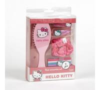 Hello Kitty Set de Accesorios para el Cabello Niñas - Incluye Cepillo con Diseño Sanrio - Clips con Personaje - Ligas Elásticas - Scrunchie Rosa - Regalo Ideal
