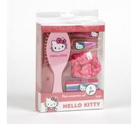Hello Kitty Set de Accesorios para el Cabello Niñas - Incluye Cepillo con Diseño Sanrio - Clips con Personaje - Ligas Elásticas - Scrunchie Rosa - Regalo Ideal