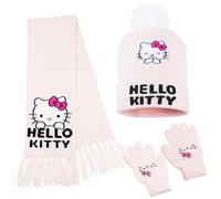 Hello Kitty Set de Bufanda, Gorro y Guantes para Niña, Conjunto Niña Invierno 3 Piezas para Viajes Escolares (Rosa Hello Kitty 4-12 Años)