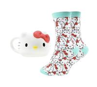 Hello Kitty Set Regalo Taza y Calcetines, Taza Porcelana 3D 350 ml | Taza Hello Kitty en 3D, calcetines talla 37-40, regalo kawaii mujer y adolescente, con licencia oficial, by Blue Sky Studios