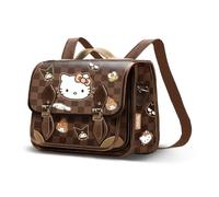 Hello Kitty Squares-Bolso-Mochila Satchel, Marrón, 27 x 20 cm