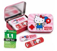 Hello Kitty Tiritas Infantiles - 24 Apósitos Adhesivos Resistentes al Agua e Hipoalergénicos en Caja Metálica - Tiritas para Heridas de Niños con Diseño Oficial Hello Kitty