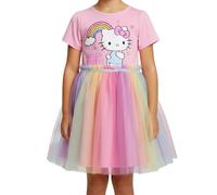 Hello Kitty Vestido para Niña, Diseño Arcoíris Vestido Manga Corta y Falda Tutu, Talla 8 Años