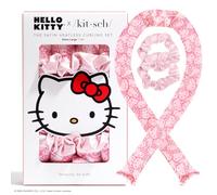 Hello Kitty x Kitsch - Juego de rizadores de pelo de satén sin calor, rizos sin calor durante la noche, rodillos de pelo para rizos suaves y estilo sin encrespamiento, sin rizadores de calor para