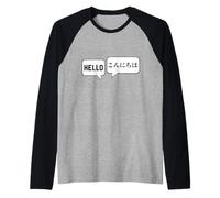 Hello Konnichiwa Japanese-English Translator Camiseta Manga Raglan