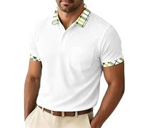 Hello MrLin Polo de manga corta para hombre, de algodón, cuello a cuadros, para golf, para hombre, adulto, clásico, transpirable, informal, para verano, blanco, XL