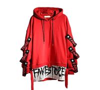 Hello MrLin Sudadera con Capucha Hip Hop para Hombre Estilo Japonés Harajuku Streetwear Techwear Urban Pullover, rosso, XXL
