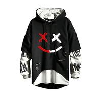 Hello MrLin Sudadera con Capucha Techwear Hip Hop para Hombre Streetwear Japonés Patchwork Jumper Urbano, Negro, 3XL