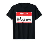 Hello My Name Is Mayhem Humor Adulto sarcástico Divertido Camiseta gráfica económica, Hombre, Negro, M