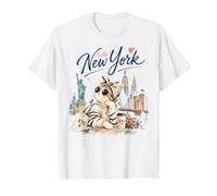 Hello New York Elegante Gato NYC Skyline Lindo Recuerdo de Viaje Camiseta gráfica económica, Hombre, Blanco, L