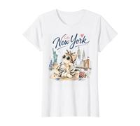 Hello New York Elegante Gato NYC Skyline Lindo Recuerdo de Viaje Camiseta gráfica económica, Mujer, Blanco, XL