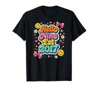 Hello Nine EST 2017 9th Birthday 9 Years Old Girl Croqueta Camiseta
