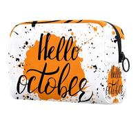 Hello October - Neceser de viaje con diseño de calabaza para mujer, bolsa organizadora de maquillaje grande con cremallera, multicolor, 18.5x7.5x13cm/7.3x3x5.1in, Neceser