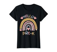 Hello Pre-K Lindo lápiz Arco Iris Regreso a la Escuela niñas niños Camiseta gráfica económica, Mujer, Negro, M