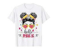 Hello Pre K Messy Bun First Day Of School Girl Pre-K Teacher Camiseta